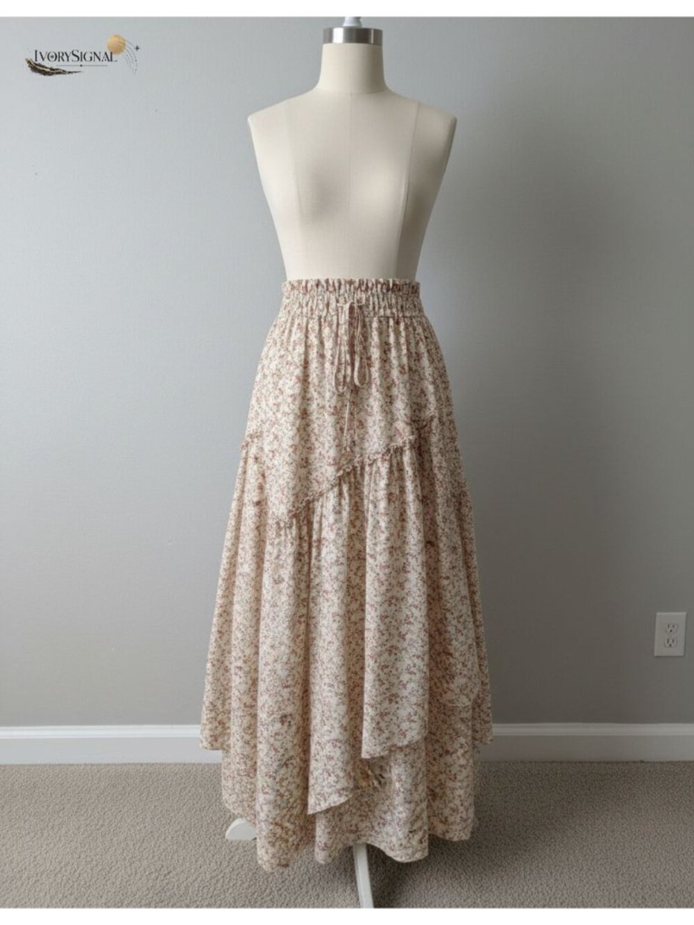 Floral Tiered Maxi Skirt Elastic High Waist A-Line Flowy Long Skirt